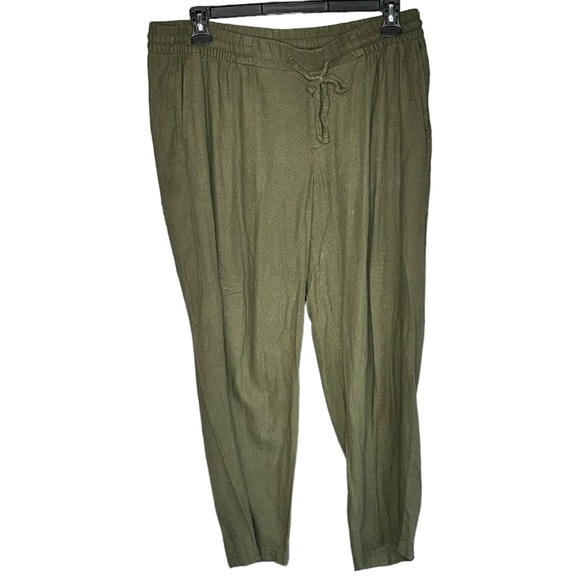 Old Navy Olive Green high waist slouchy linen blend pant 1 XL - Picture 2 of 10